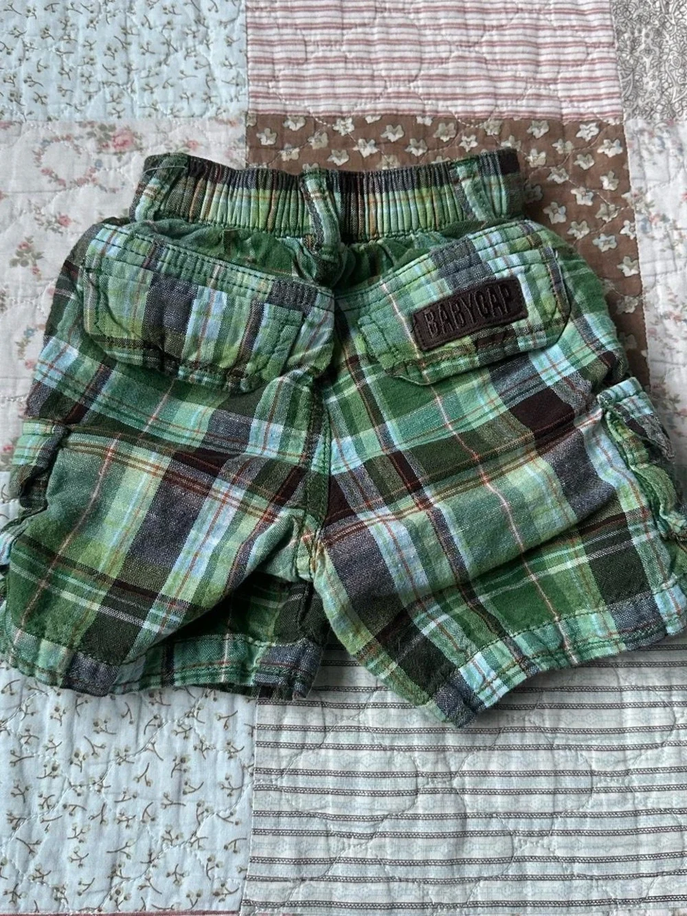 Baby gap linen/cotton blend green plaid shorts